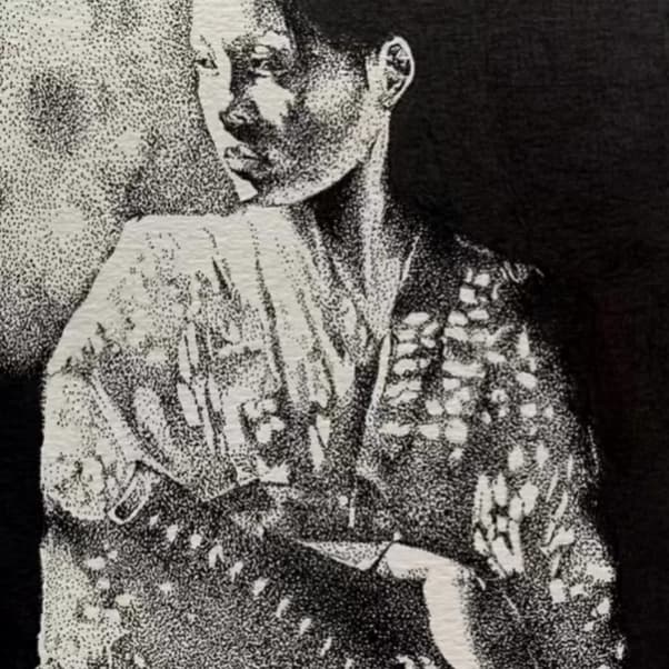 tatuagem oriental & japonesa: retrato de samurai em pontilhismo, em Guarulhos, São Paulo, Brasil, por Ale Saito | KAS TATTOO